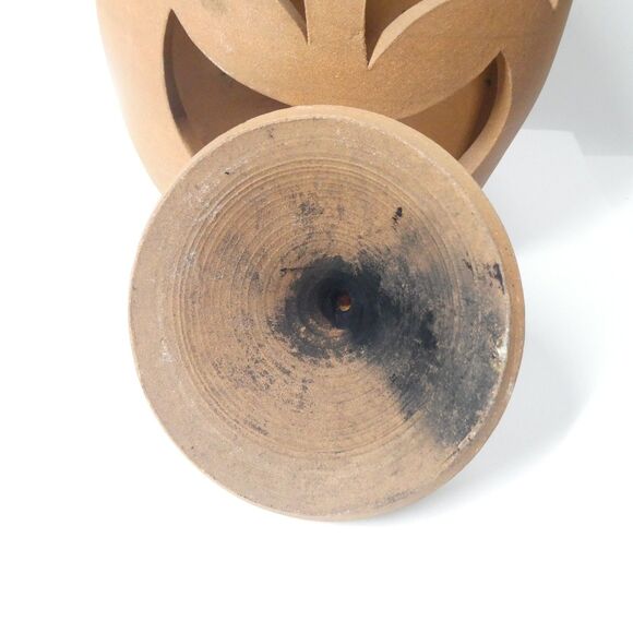 Terra Cotta Pumpkin Jack O Lantern Candle Holder Signed Clay Pottery Handmade - Picture 5 of 15